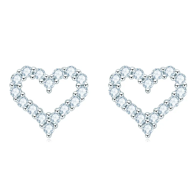 Japanska och koreanska temperament älskar 0,96ct Mosang Stone Earring Studs S925 Silver 2mm Heart Mosang Ear Accessories