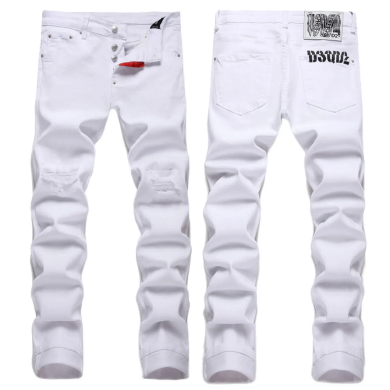 D2 Designer Jeans for Mens Dsquare DSQ2 Trendy Hip-hop Ripped Pants Black Digital Printed Mid Rise Small Straight Leg Denim Trousers Men Jeans Designers Pant 542