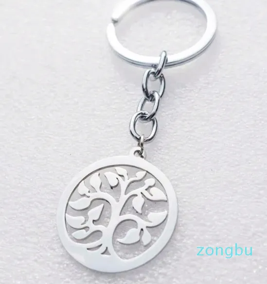 Keychains Pieces Tree of Life Keyring Rostfritt stål Växtblad Träd Keychain Män kvinnor Klassiska smycken grossist