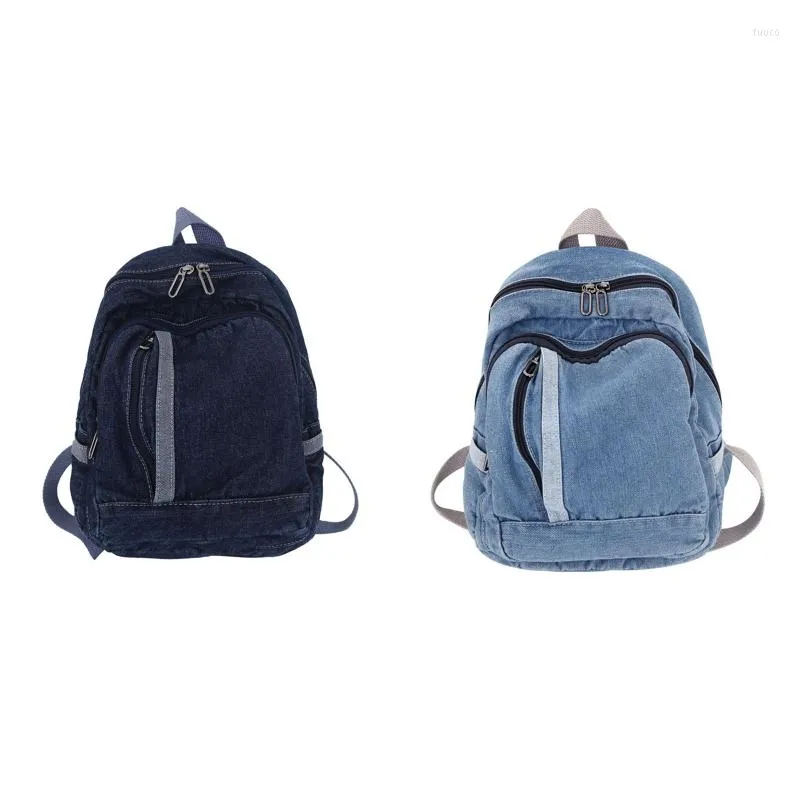 Backpack All-match Rucksack Denim Daypack Double Shoulder School Bag Blue Jean Schoolbag For Women Girls Shopping