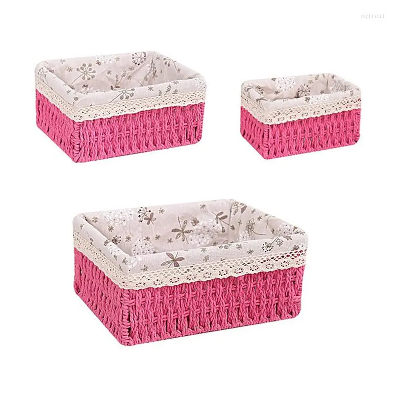 Paniers de rangement 3 pcs Ensemble en osier Panier tissé doux fait à la main avec Linner pour la salle de bain Organisation d'organisation Utilisation