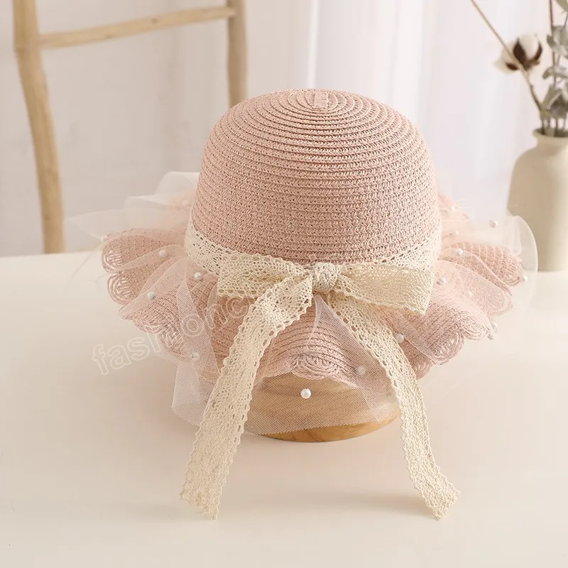 Summer Bow Hat Outdoor Vacation Cute Girls Princess Straw Hat Beach Hat Wide Brim Children Fisherman Cap