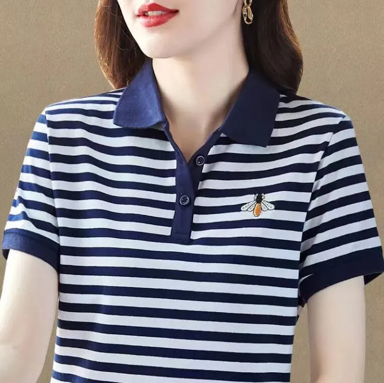 5XL designer polo for women summer short sleeve slim stripe womens polos tshirt tee
