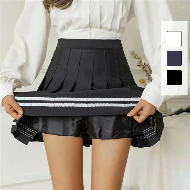 Skirts Preppy Pleated Skirt Female Student Short Striped Navy Style Solid Color Sweet A-line High Waist Half