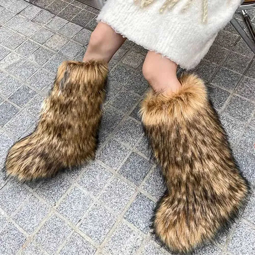 Bottes d'hiver en fausse fourrure pour femmes, bottes de neige chaudes à plateforme, longues, mignonnes en peluche, hautes au-dessus du genou, chaussures d'extérieur en fourrure pour filles Y2K