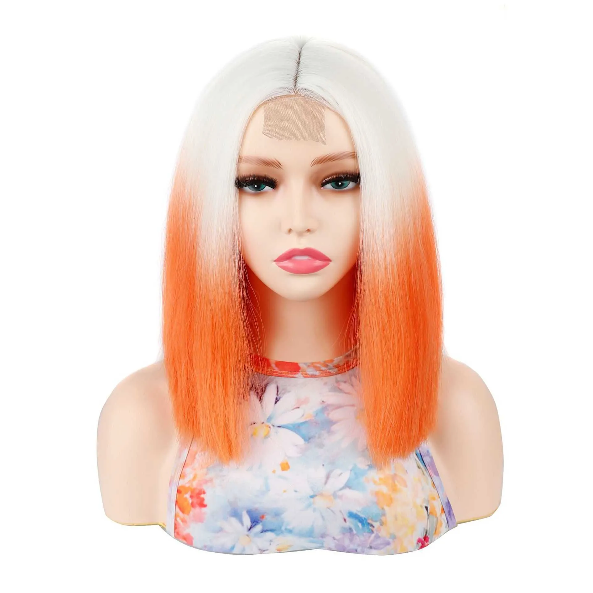 Snow White Gradient Orange Lace Head Cover For Middle Split Wave