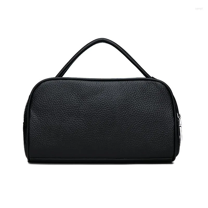 Kvällspåsar Herrens dubbla dragkedja Multi-Layer Clutch Bag Business Wallet Man Tote Liten Male Cowhide Leather Handväska Cigarettlådor