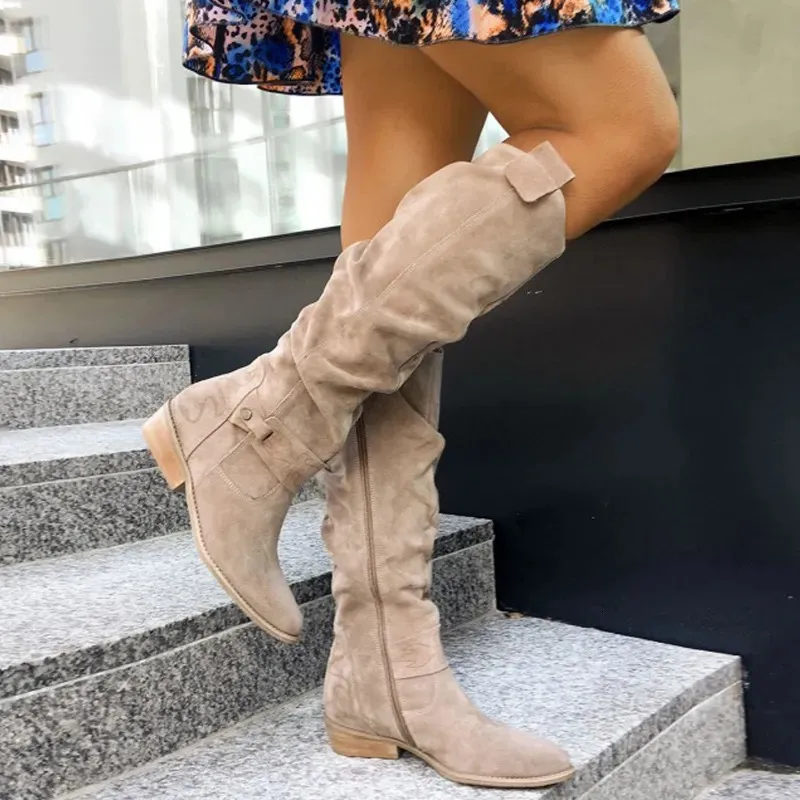 97 ZIP 43 Fashion Heel Side Side Size Siede Women Women Woman Retro Booties Autumn Winter Knee High Boots 231124 713