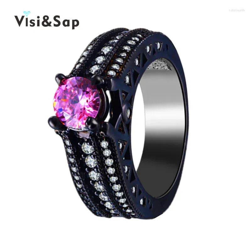 Met Zijstenen Eleple Zwart Goud Kleur Ringen Paarse Steen Trouwringen Zirkonia Voor Vrouwen Feest Verloving Mode-sieraden VSR245