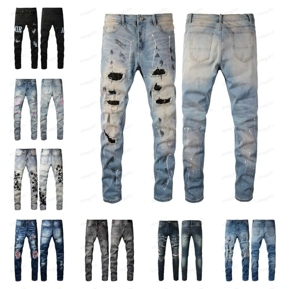 Designer Heren amr High Street Jeans amirlies miris am amrilied voor Jeans Paars Heren heren Borduurbroek Dames Oversize Ripped Patc 5772 irlies rilied r Wo