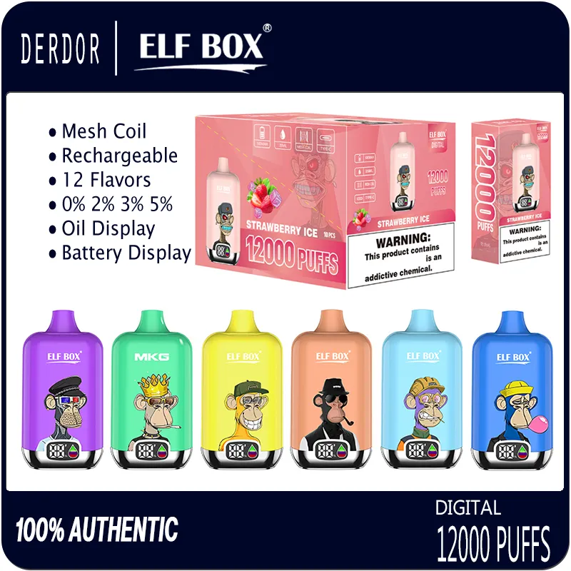 Authentische Elf Box Digital 12000 Puffs Einweg-Puff 12K E-Zigaretten 25 ml vorgefüllte Pods Carts Mesh Coil wiederaufladbare Verdampfer 12 Geschmacksrichtungen mit Display