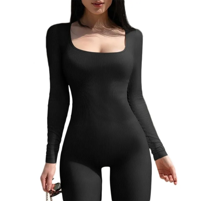 Black jumpsuit long sleeve tight hotsell