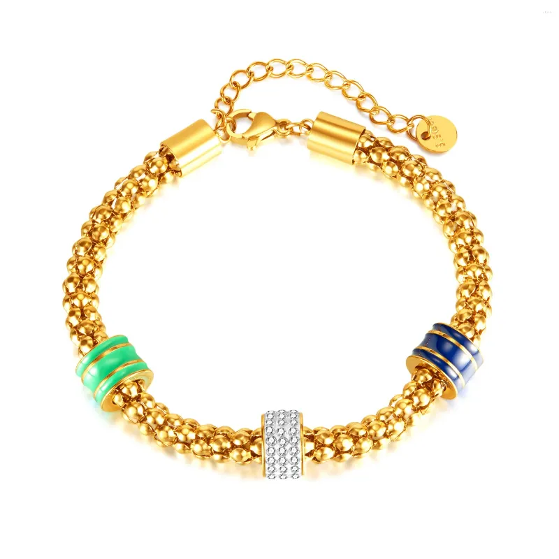 Bracelets à maillons Mode en Europe et aux États-Unis Bracelet de goutte d'huile de zircone d'épissage de chaîne épaisse en acier inoxydable de luxe léger pour femmes
