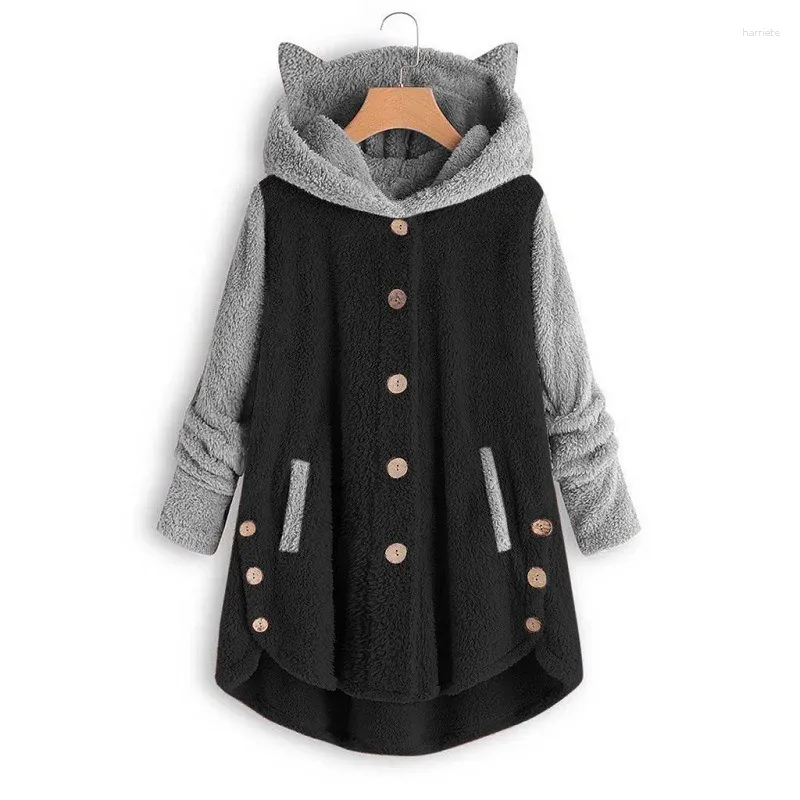 Sweats à capuche pour femmes Femmes Manteau d'hiver Couleur unie Manches longues Bouton Cardigan Lâche Chaud Fourrure Peluche Grande Taille Dame Pyjama Mignon Sweatshirts