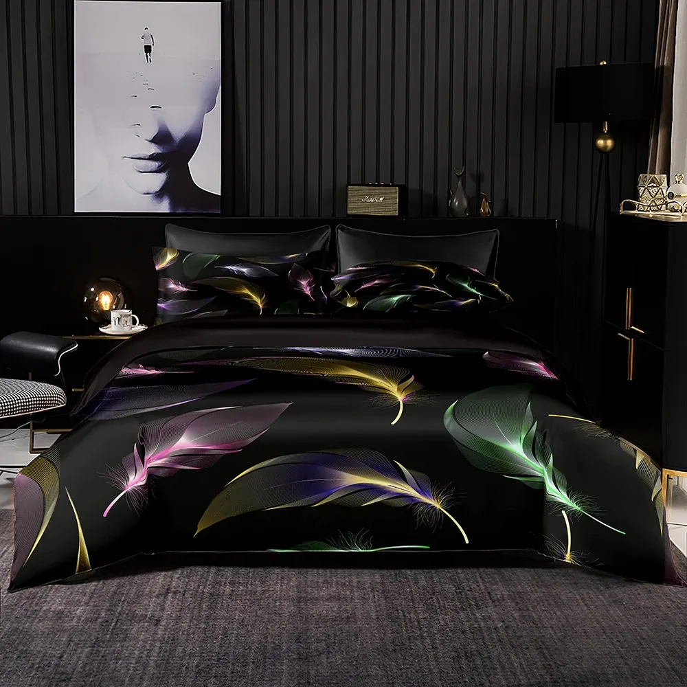 Bedding sets Color Feather Pattern Bedding Set Duvet Cover 200x200 With Pillowcase 220x230 Quilt Cover Single Double Queen King Bed Sheet Set 231124