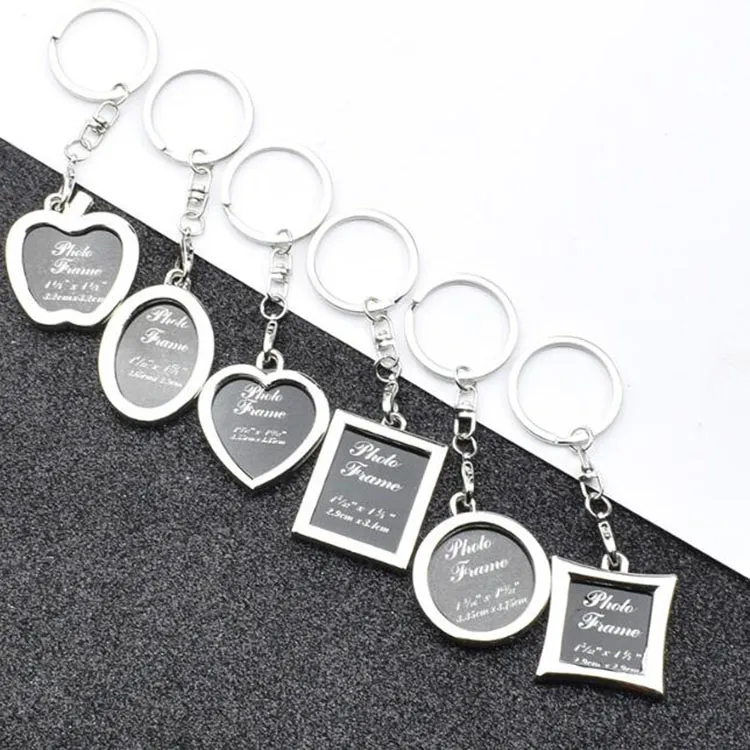 Creative Photo Frame Par Nyckelringar älskar hjärta Square Round Styles Keyring Pendant Personlighet Foto dekoration gåva