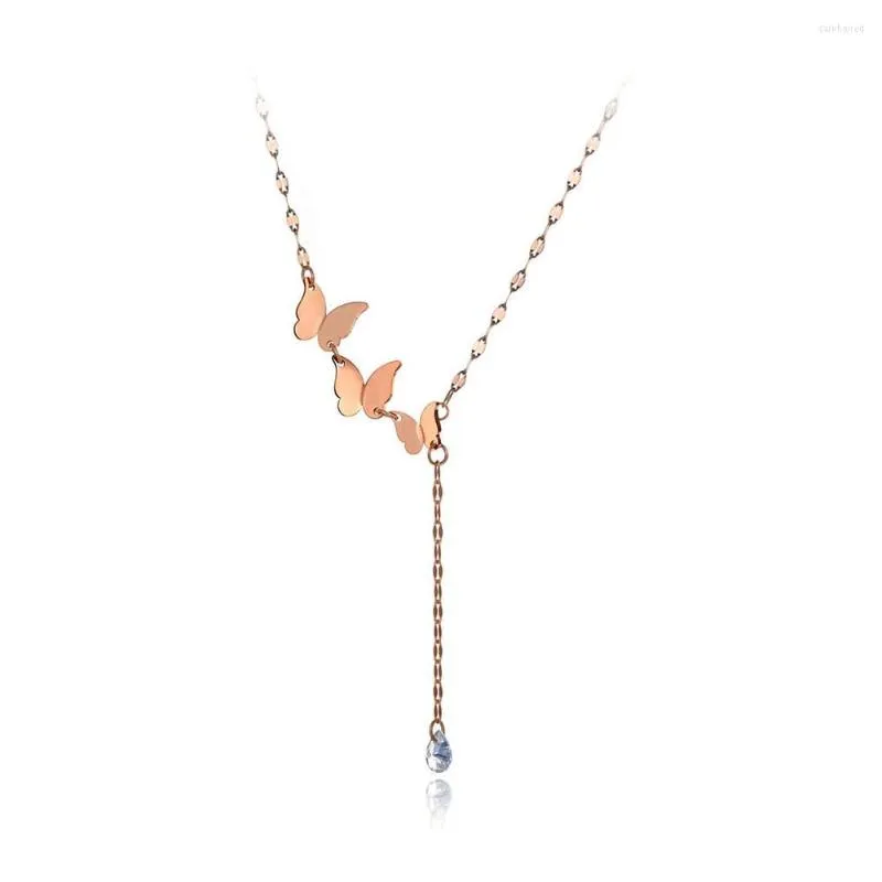 Cadenas de moda de acero inoxidable CZ cristal mariposa collares de animales para mujeres estilo bohemio colgante collar N19216