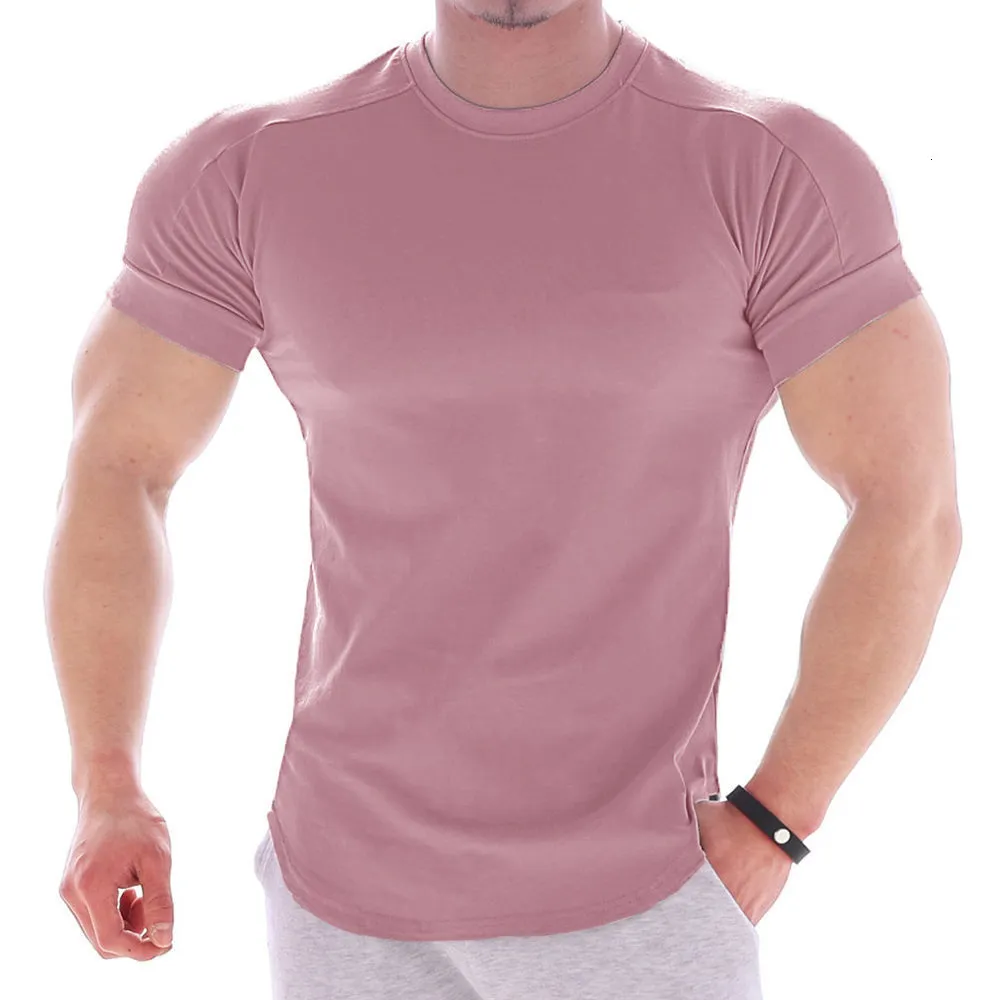 Magliette da uomo Casual Solid Maglietta a maniche corte Uomo Palestra Fitness Sport Camicia in cotone Maschile Bodybuilding Skinny Tee Tops Abiti da allenamento estivi 230425