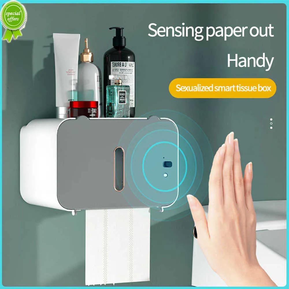 Induction Toilet Paper Holder Shelves Wall-Mounted Tissue Box Automatic Paper Out Toilet Paper Dispenser Bathroom Accessories