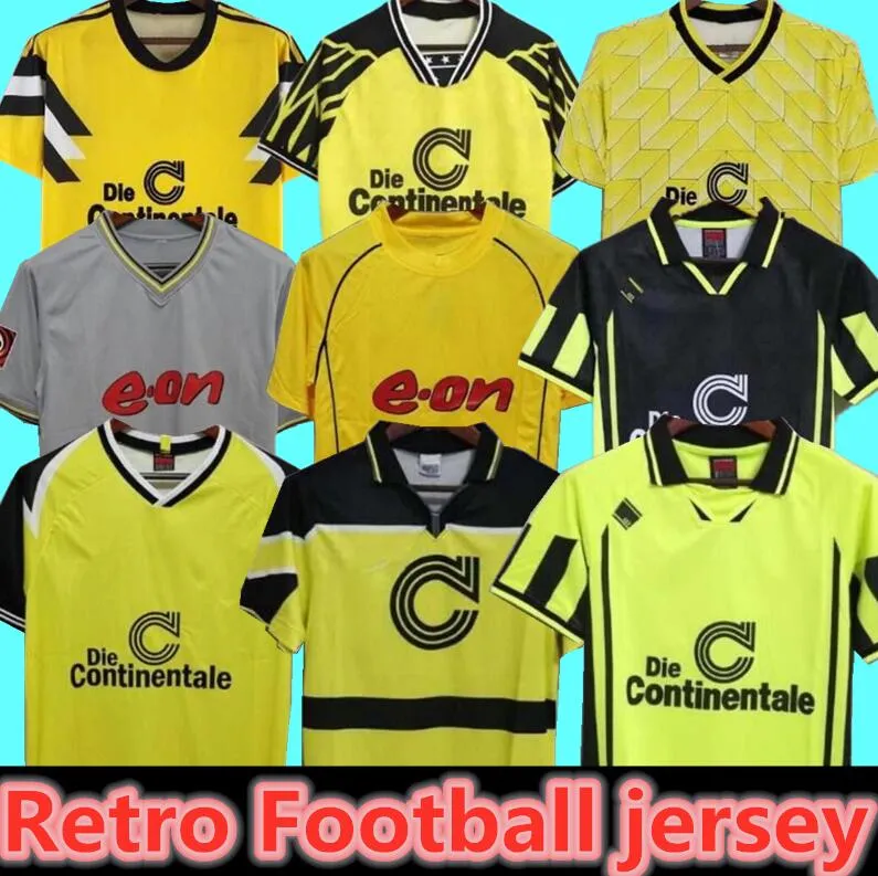 Retro Dortmund 1988 1989 1994 1994 1996 1997 1998 2000 2001サッカージャージ00 02クラシックフットボールシャツLewandowski Rosicky Bobic Koller 95 96 97 94 95 12 13 Reus Moller