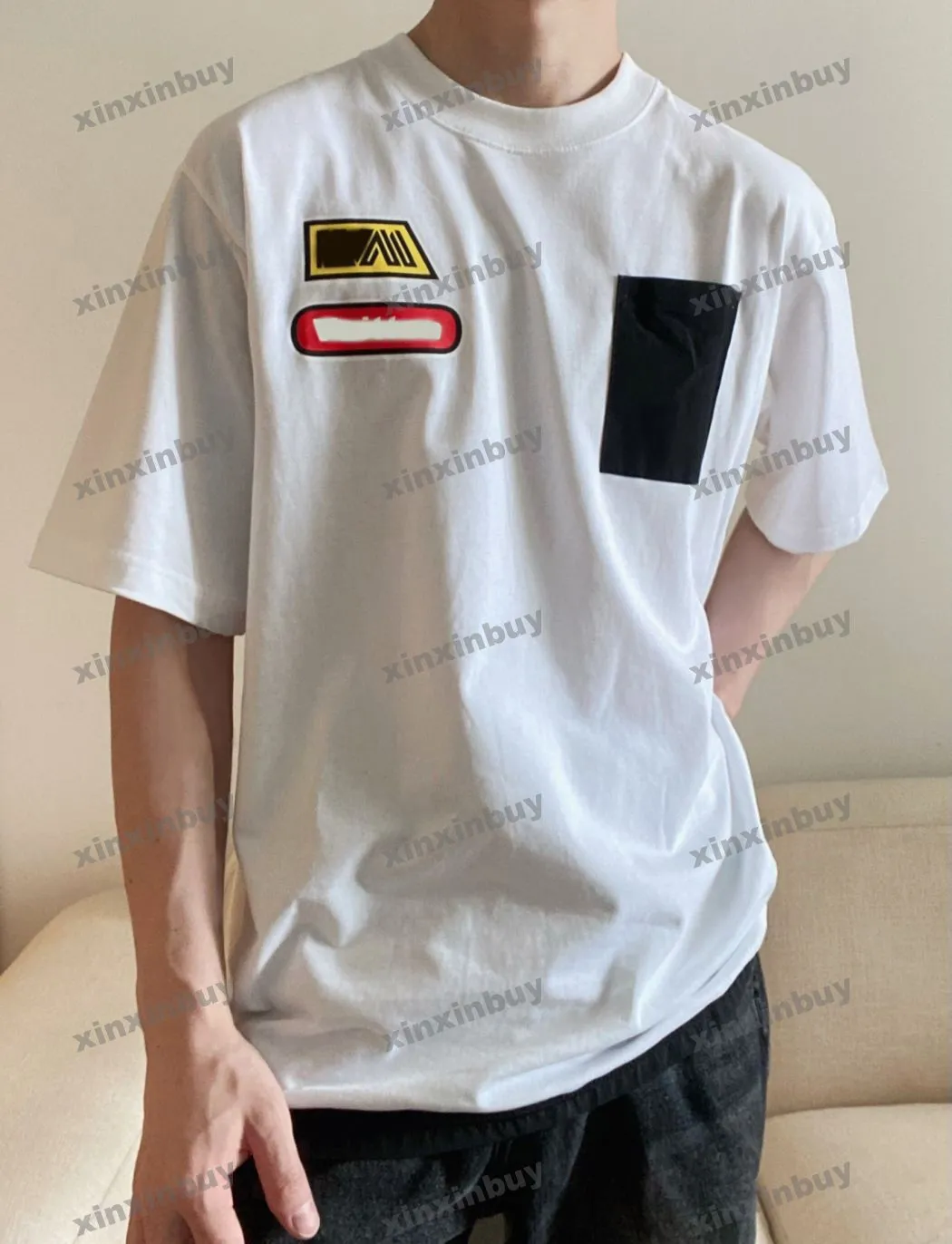 Xinxinbuy Men Designer T-shirt T-shirt 23SS Gekleurde letters Patroon afdrukken Nylon Pocket Korte mouw katoen vrouwen zwart wit xs-2xl