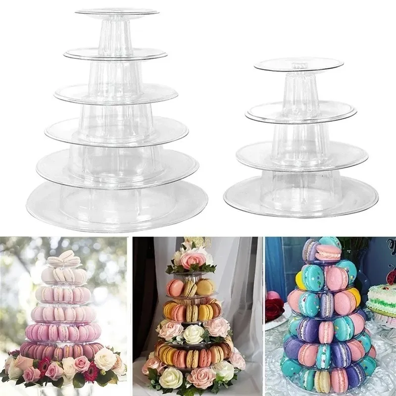 Formy do pieczenia 64 Tingkatan Bulat Macaron Tower Stand Tort Display Rack Deser Untuk Baby Shower Dekorasi Pernikahan Ulang Tahun 230425