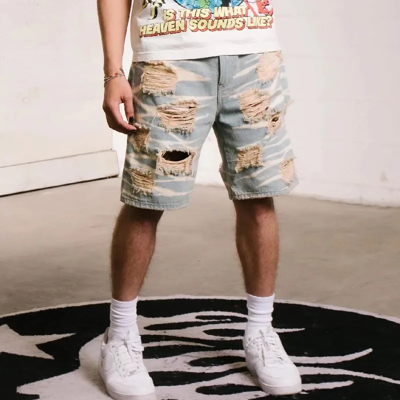 Jeans Denim Shorts Herren Bedruckt Ripped Suprior Sommer Designer Retro Große Größe Kurze Hosen Hosen