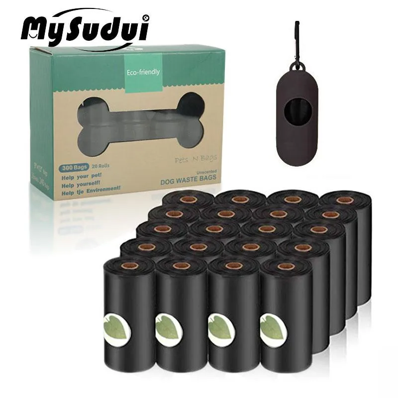 Carrier MySudui 20 Rolls Compostable Dog Poop Bags With Dispenser Eco Friendly Biodegradable Dog Bags Waste Poop Bag Holder Bolsas Perro