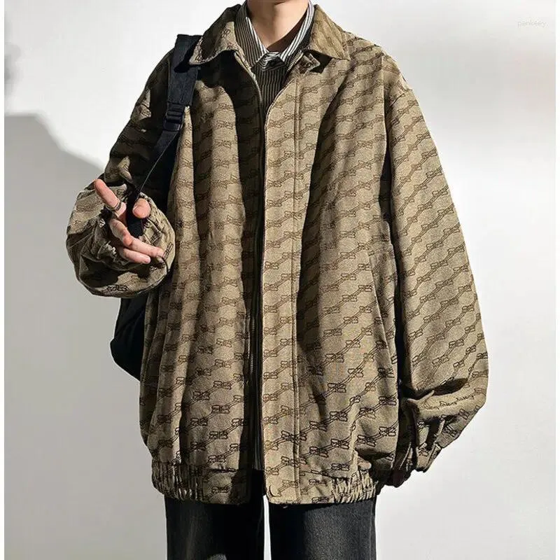 Men's Jackets Autumn Trendy Coat Men Loose Jacket Street Hip Hop Oversized Lapel Zipper Trench Male Brand Khaki Tops