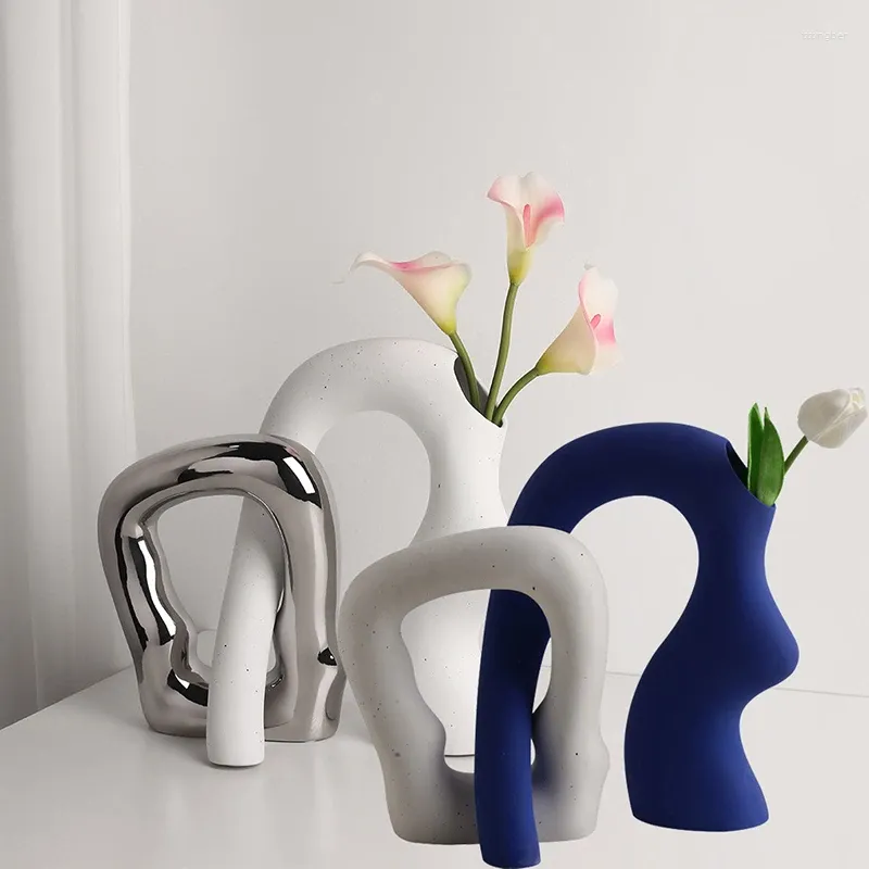 Vasos em forma especial cor contraste conjunto de duas peças vaso de cerâmica moderna arte criativa arranjo de flores decoração para casa ornamentos