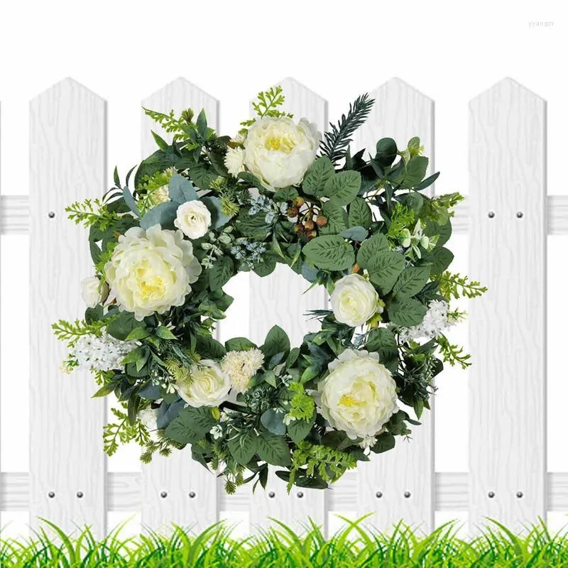 Dekorativa blommor Peony Door Wreath Artificial Flower With Green Branches Rustic Farmhouse Home For Spring Summer Wedding