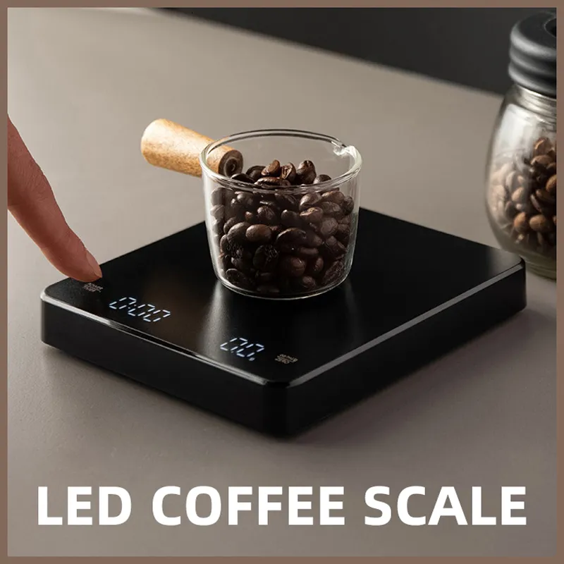Hushållsskalor LED -kaffeskala elektronisk dropp 3 kg/0,1 g hushållens digitala kökskala med timer USB laddar lätt mini smart skala 230426