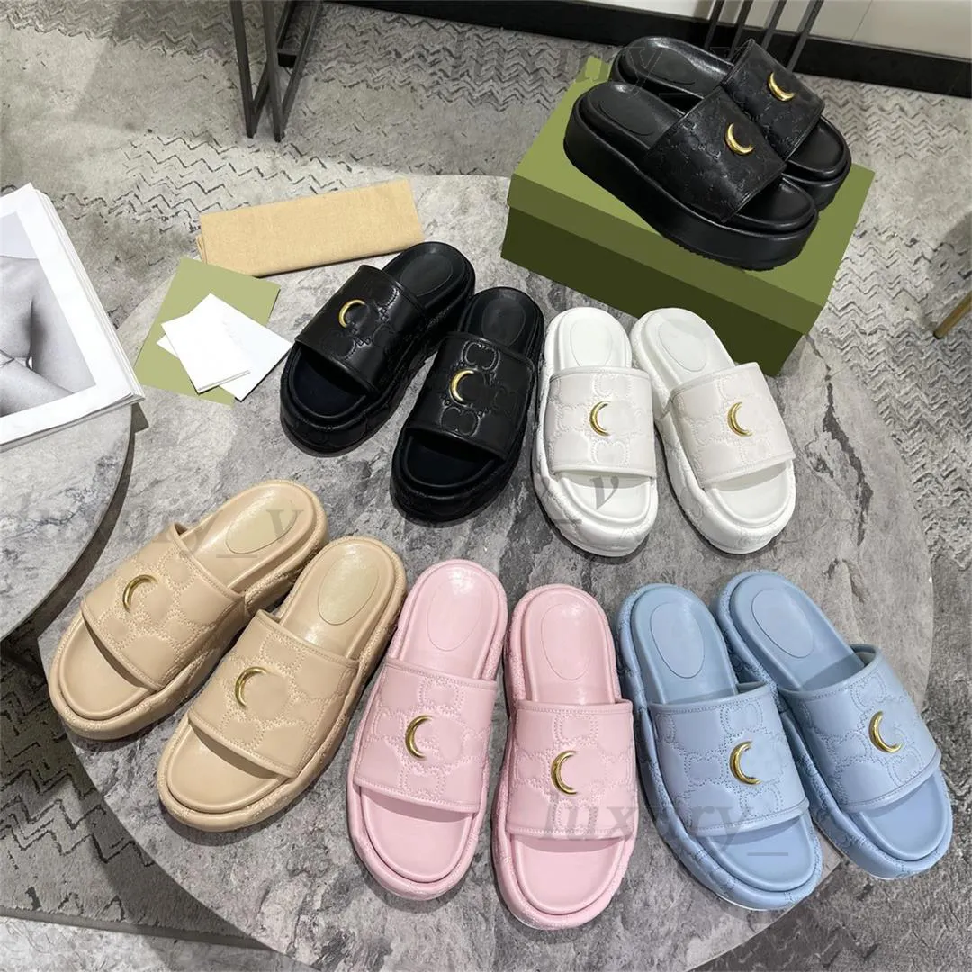 Designer tofflor kvinnor matelass sandaler quiltade läder tofflor gummi glider plattform flip flops brev interlacing mönster bildstorlek35-40