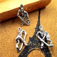 36pcs--Hockey Charms Antique Tibetan Silver Hockey Player charm pendants 24x17mm282H