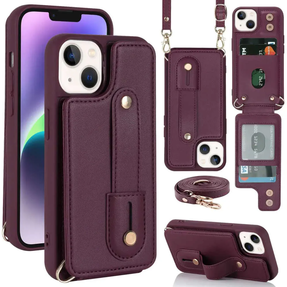 Cross body Lanyard Multifunctional Wallet Leather Case for Iphone 11 12 13 14 15 Pro Max Wristband Holder Phone Cover