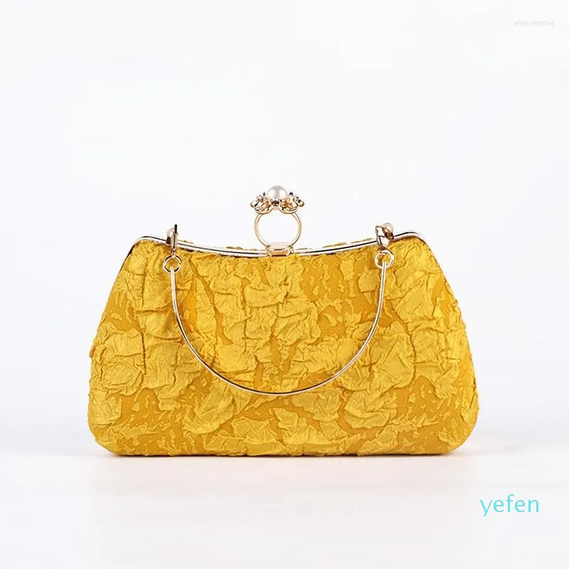 Evening Bags For Women Designer Clutch Purse Yellow Pleated Pearl Buckle Handbag 2024 Shoulder Bag From Yefen 26.55 DHgate.Com