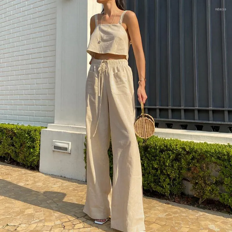 Women's Swimwear Female Dress For Beach Summer Wear Women 2023 Outfits Cotton Linen Sling Vest Backless Sexy Trousers Vented Leisure Suit