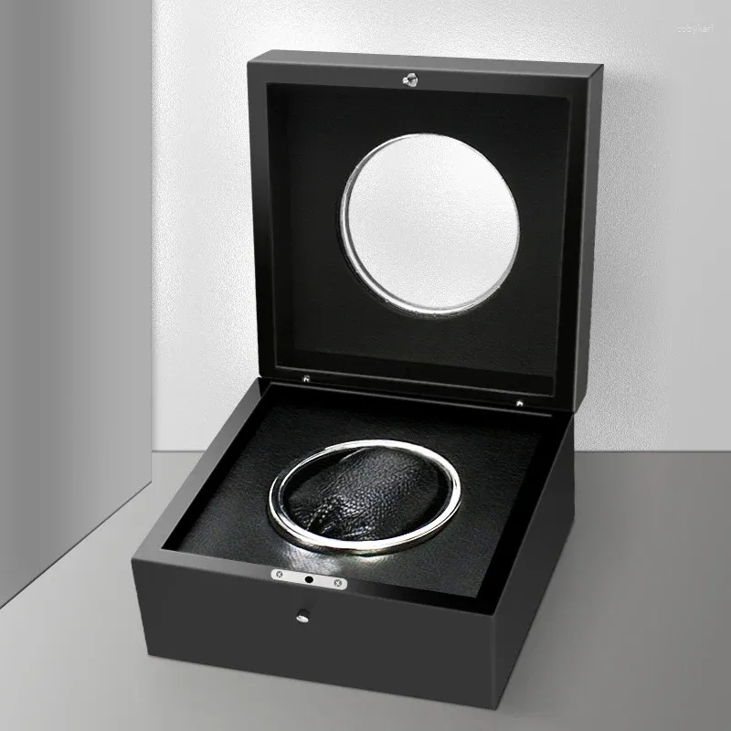 Boîtes de montres Boîte haut de gamme Emballage de laque noire Cadeau en bois PU Cuir Rangement de bijoux