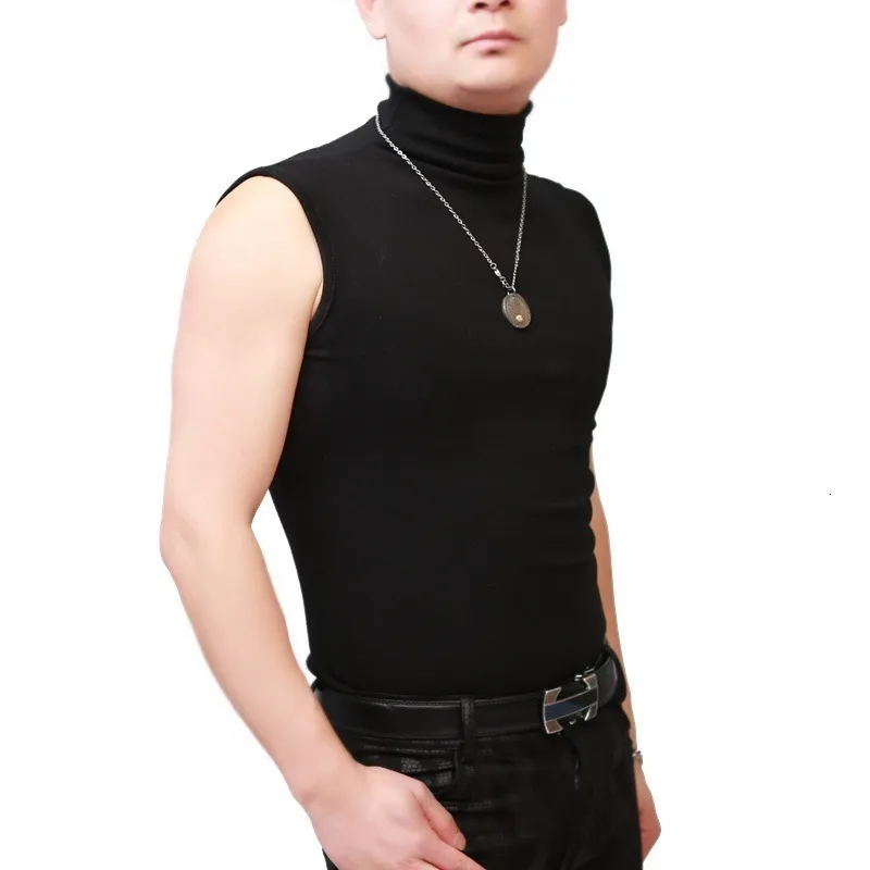 Men's Tank Tops Men Sexy Turtleneck Tops Sleeveless Corset Tight Vest Slim Bottom Shirts Male Tanks Tops Stage Wear Night Club Costume 230425