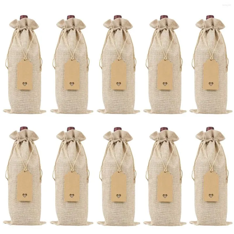 Bolsas de vinho embrulhadas de embrulho de presente com cordões de traços de garrafas únicas reutilizáveis ​​cordas e tags (10 pcs)