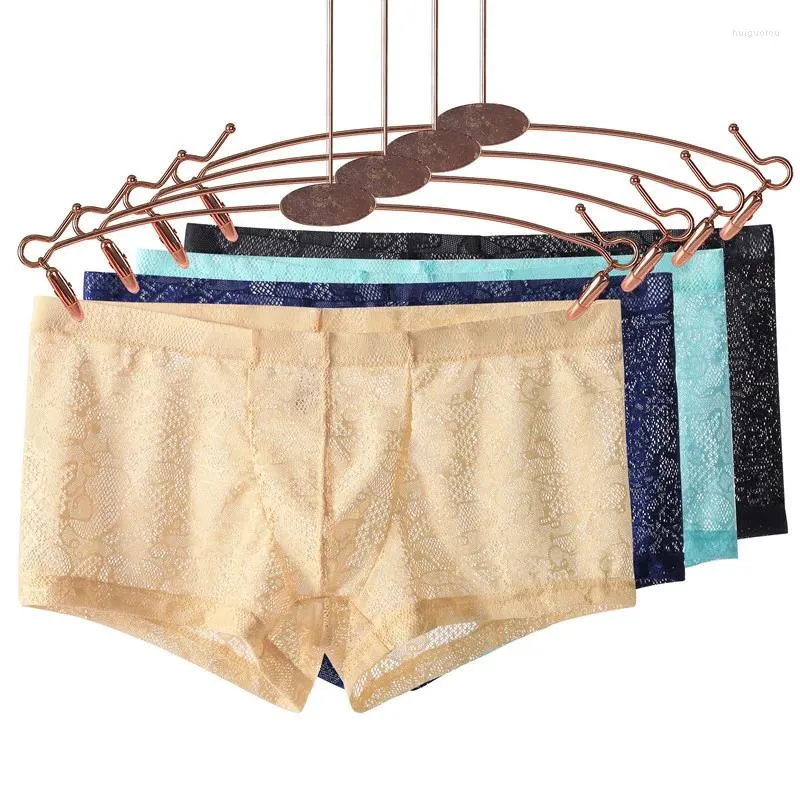 Onderbroek Heren Comfortabel Transparant Dun Slipje Lage Taille Effen U Bolle Zakje Ondergoed Heren Kanten Boxers Ademende Slips