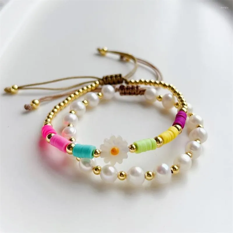 Charm Bracelets Go2boho Daisy Jewelry For Women Freshwater Pearl Bracelet Boho Flower Bijoux Gold Plated Beads Pulseras Femme