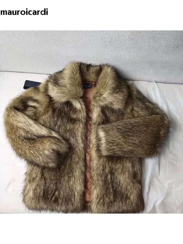 남자의 모피 가짜 mauroicardi 겨울 짧은 두꺼운 따뜻한 따뜻한 털이 많은 너구리 코트 남자 긴 슬리브 고품질 고급 웅장한 푹신한 재킷 2023 231124