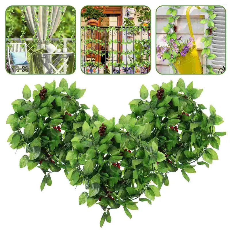 Decoratieve bloemen 3 pc's druiven wijnstok decor huis kunstmatige groene groene bladeren bruiloft wijnstokken plastic slingers