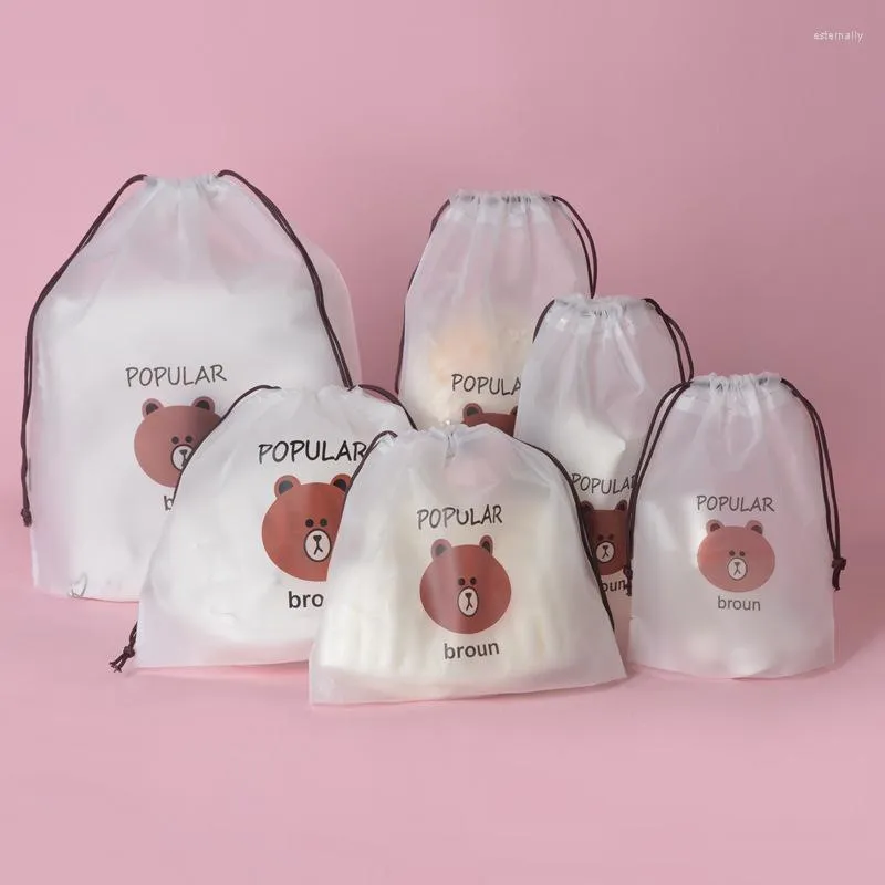 Storage Bags Bear Bundle Mouth Bag Simple Translucent Travel Dust-proof Drawstring Transparent Pocket Cosmetic