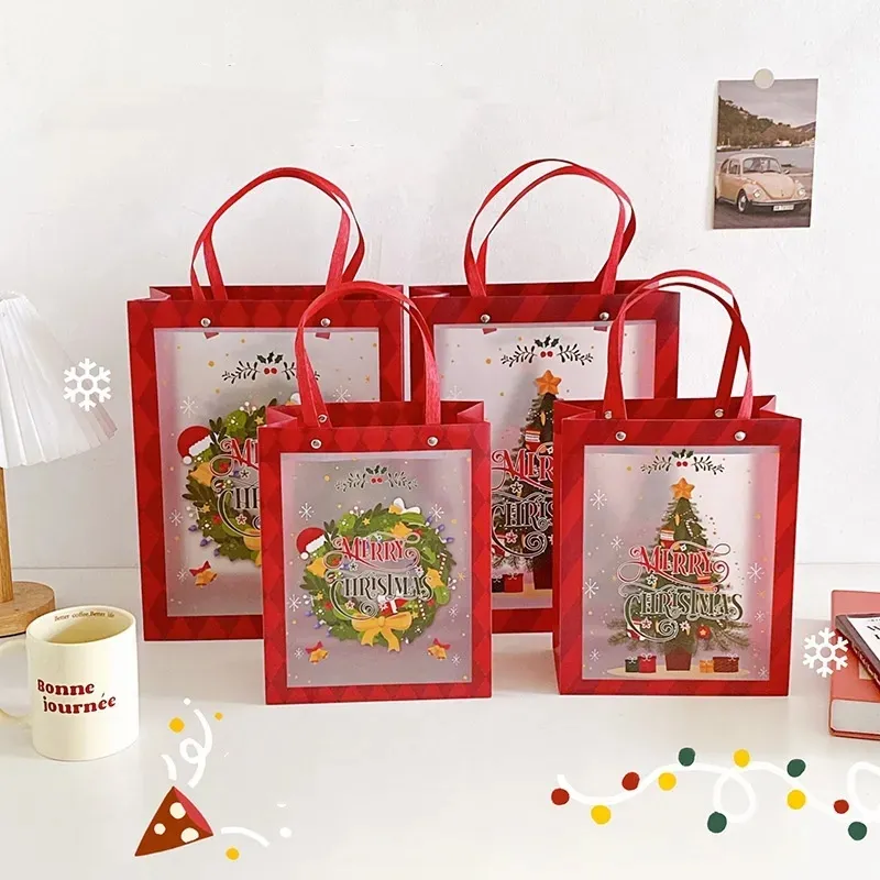 Borsa regalo di Natale Borsa tote in plastica PP satinata Confezione regalo per la vigilia di Natale con sacchetto regalo fatto a mano