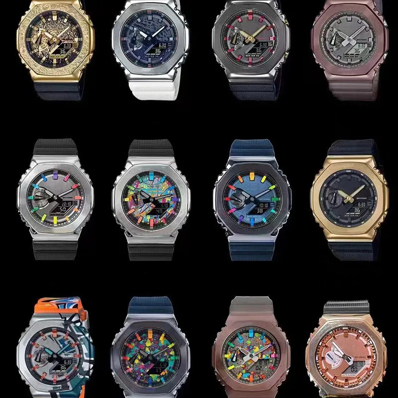2100 оригинальные шоковые часы, спортивные цифровые кварцевые мужские часы, полнофункциональные светодиодные часы с автоматическим ручным подъемником, мировое время, GM Oak Series2024