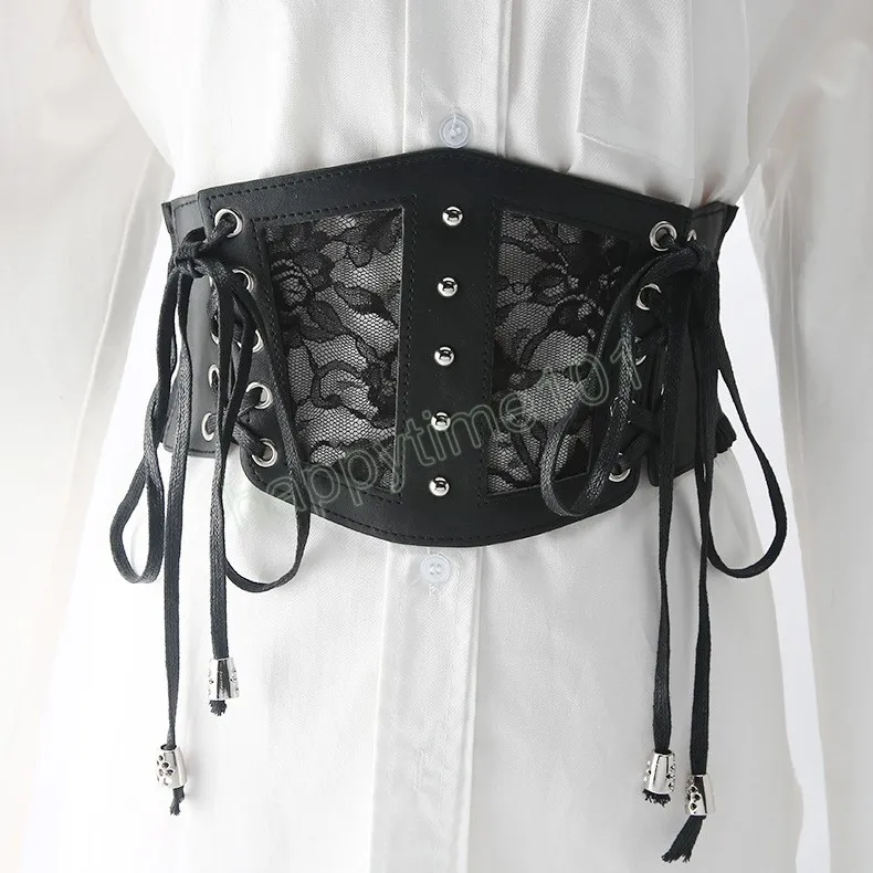 Women's Wide Belt Front Tie Up Leather Elastic Corset Belt Women Faux Waist Belt All Match Dress Girl Clothes Decoration