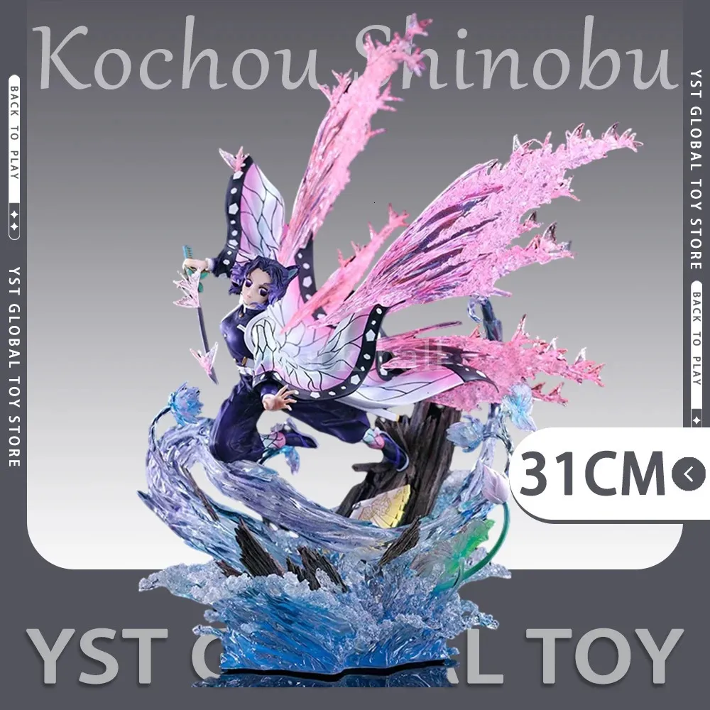 Figuras de brinquedo de ação 31 cm Demon Slayer Figura Kochou Shinobu Anime Figuras Fantasia Casa Estatueta Estátua de PVC Modelo Boneca Colecionável Quarto Decora Presente 231124