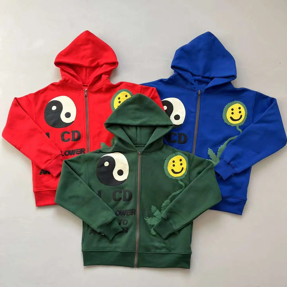 Designer Luxury kanyes Classic Tai Chi Smiley Face foam print hooded zipper coat for men and women hoodies